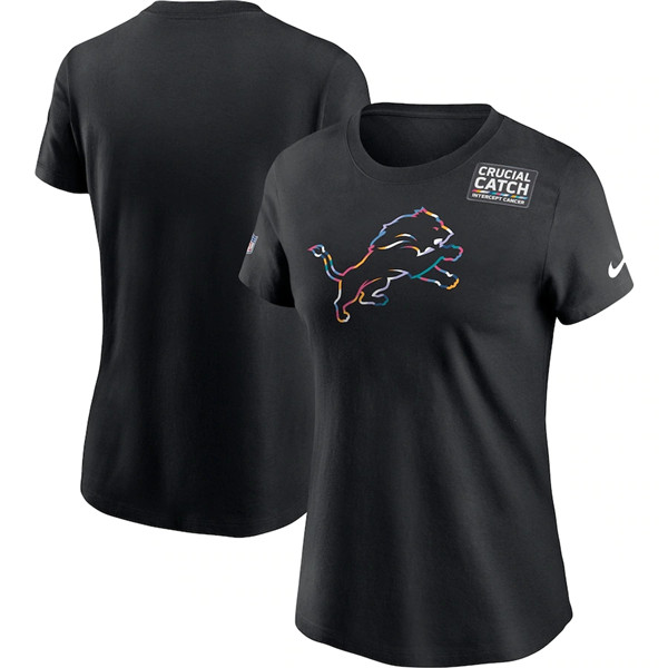 Women's Detroit Lions 2020 Black Sideline Crucial Catch Performance NFL T-Shirt(Run Small)